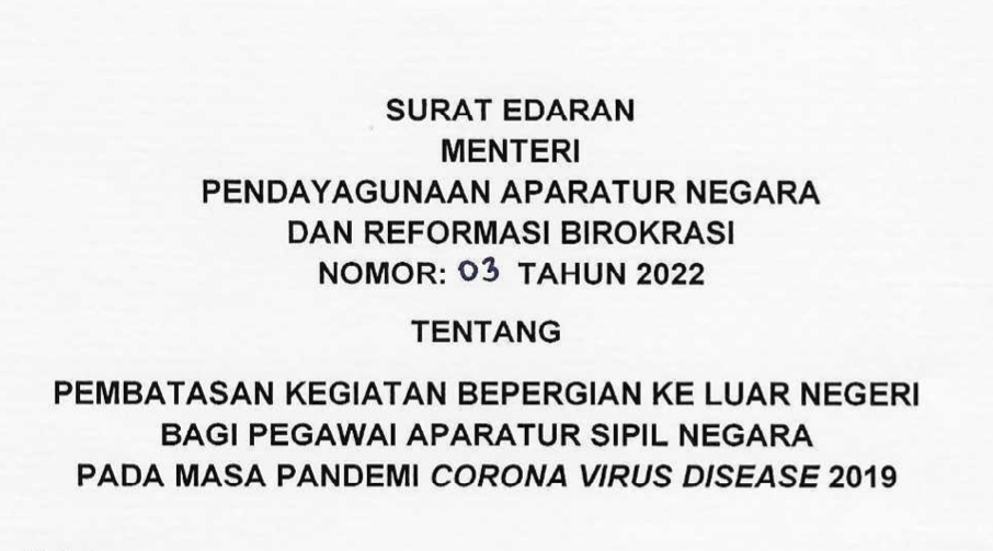 SE Pembatasan Kegiatan Bepergian ke Luar Negeri Bagi ASN