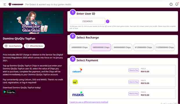 Cara Top Up Higgs Domino Malaysia