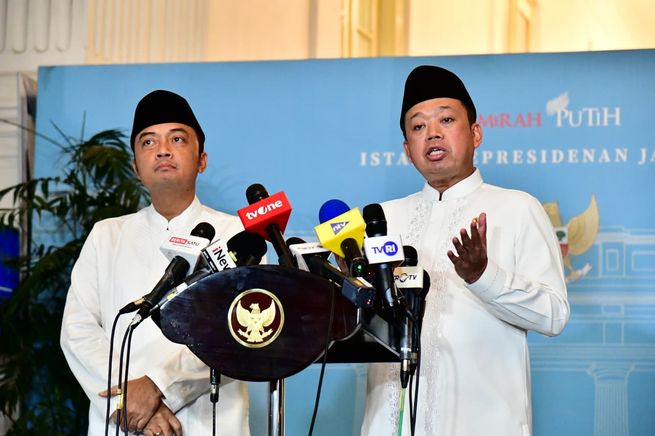 Menteri Agraria dan Tata Ruang Nusron Wahid yang juga menjabat sebagai Ketua MUI Bidang Penanggulangan Bencana menyampaikan pernyataannya kepada awak media.